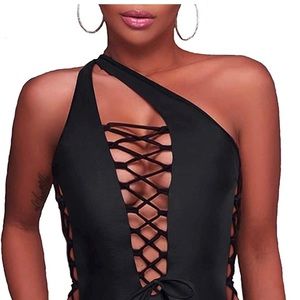 Women Sexy One Piece Swimsuits Plunge V Neck Bathing Suits Lace up Monokini